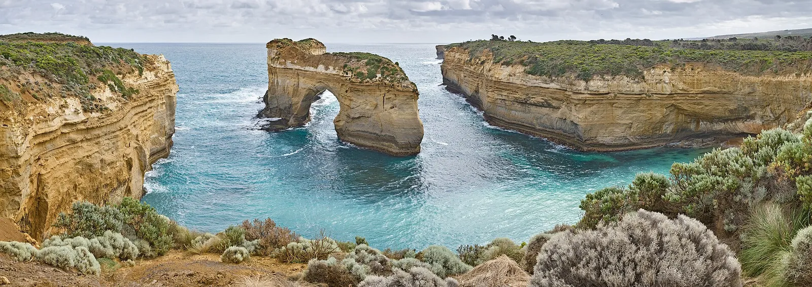 Coastal rock formations at Island Archway on the Great Ocean Road, Victoria