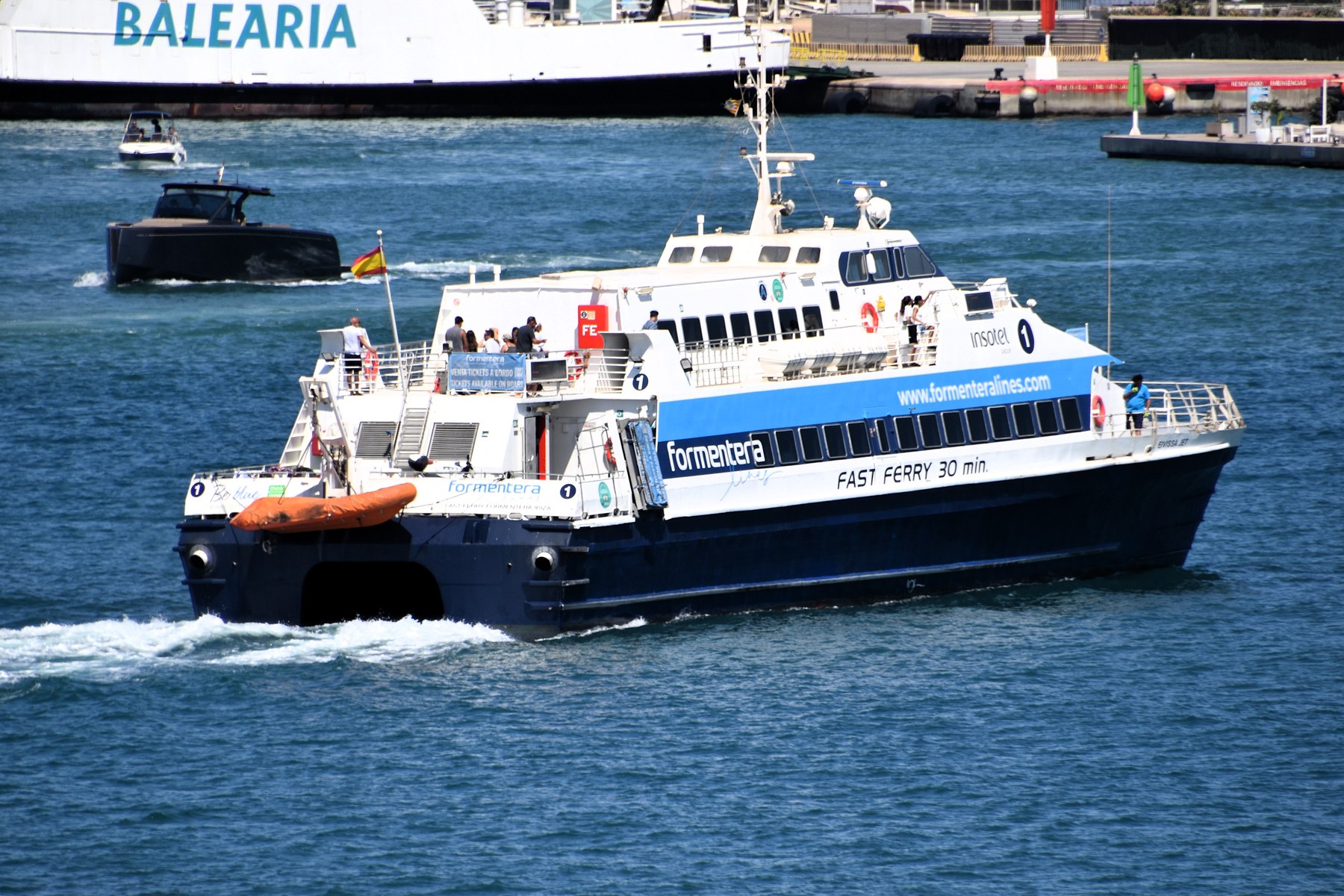Fast ferry from Formentera arriving at the port of Ibiza
