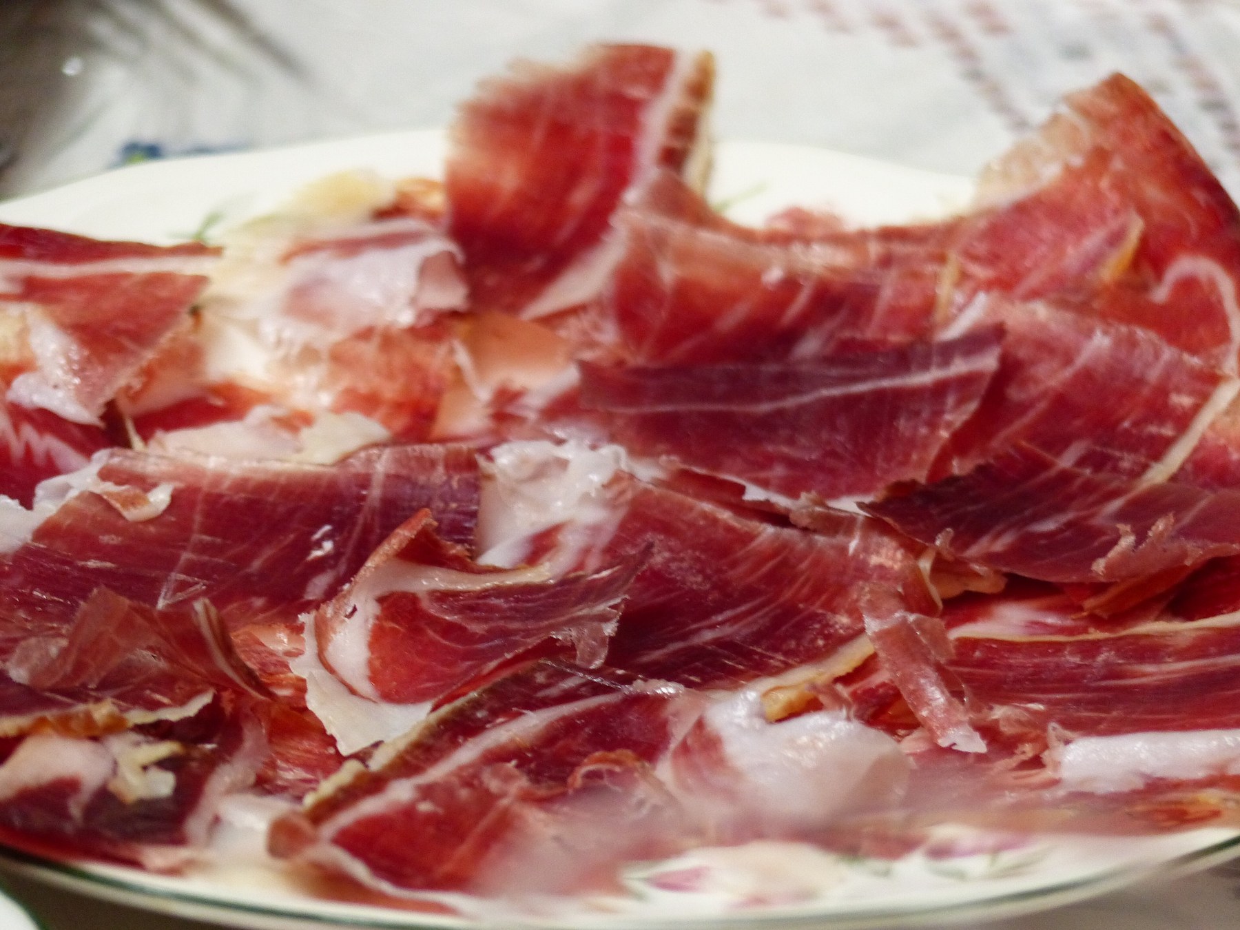 Plate of sliced jamón served in Seville, Andalusia, Spain