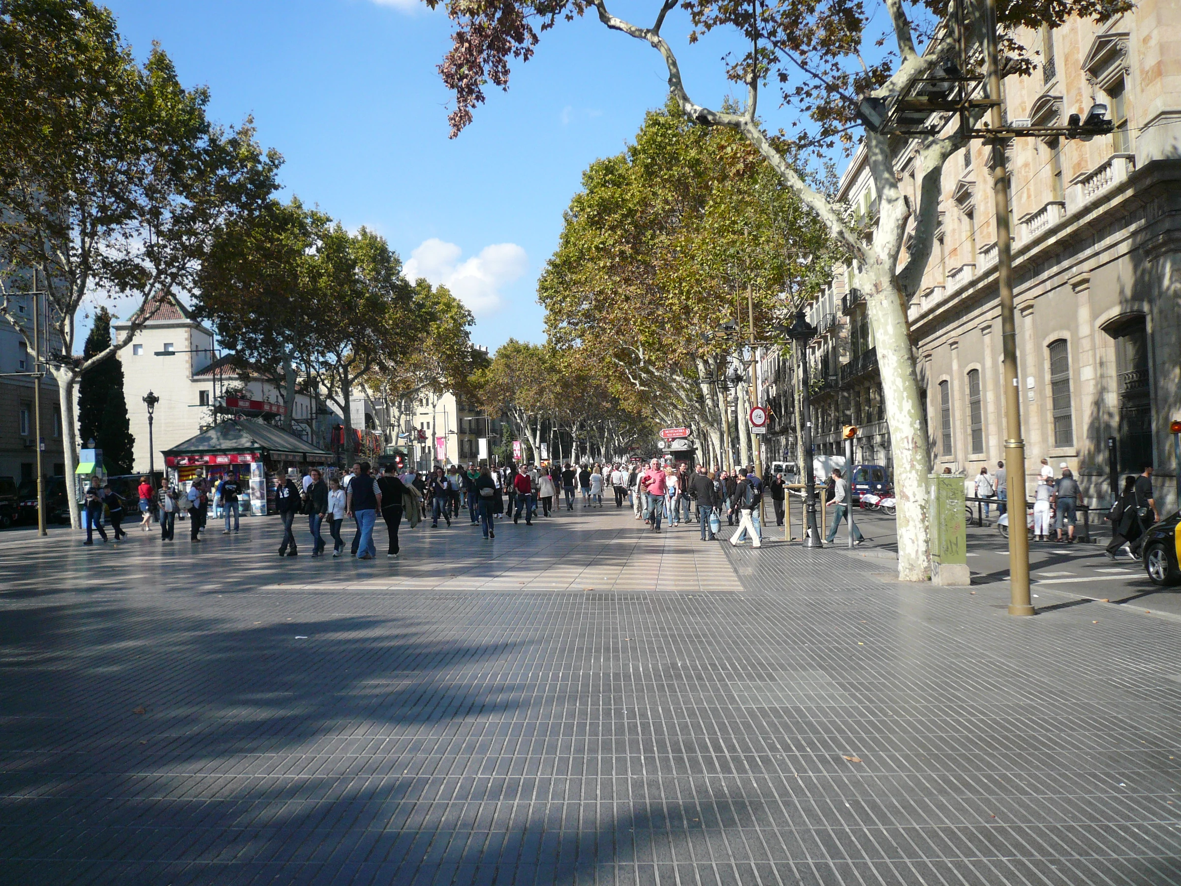 People walking along La Rambla in Barcelona, Spain